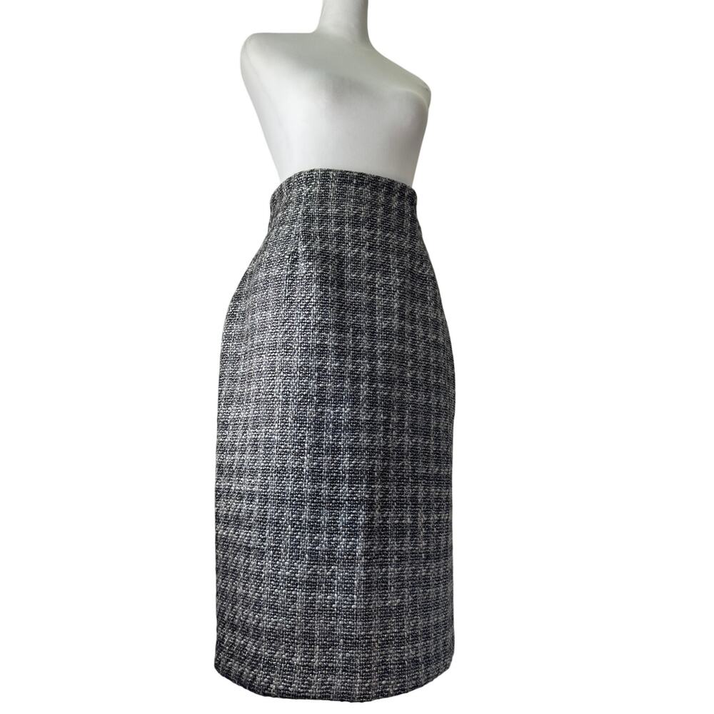 Vintage ‘90s Spiegel Metallic Silver Wool Blend Knee Length Pencil Skirt